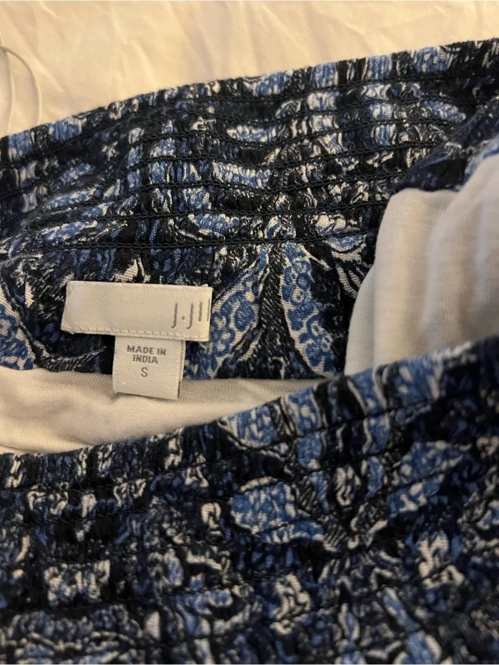 J. Jill Blue and White Paisley Midi Skirt with Tassel Hem